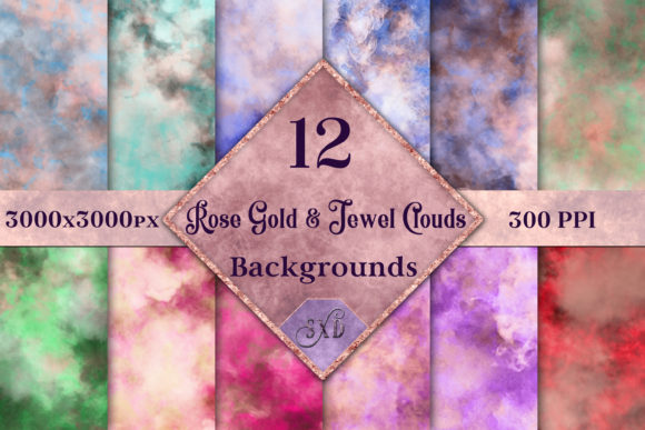12 Rose Gold and Jewel Color Clouds Backgrounds