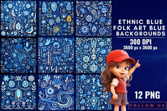 Deep Blue Folk Art Backgrounds for Designers
