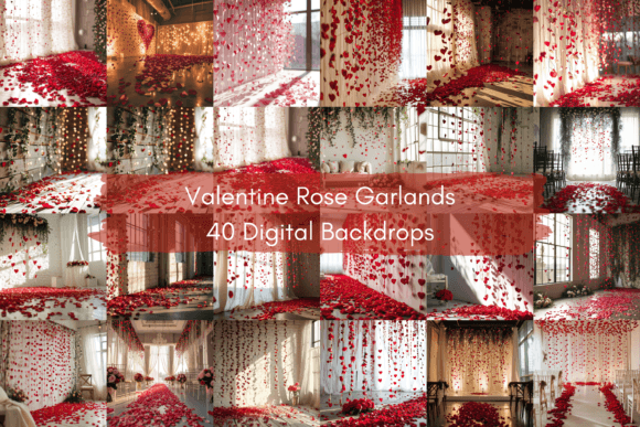 Romantic Rose Garlands: Digital Backdrops for Love